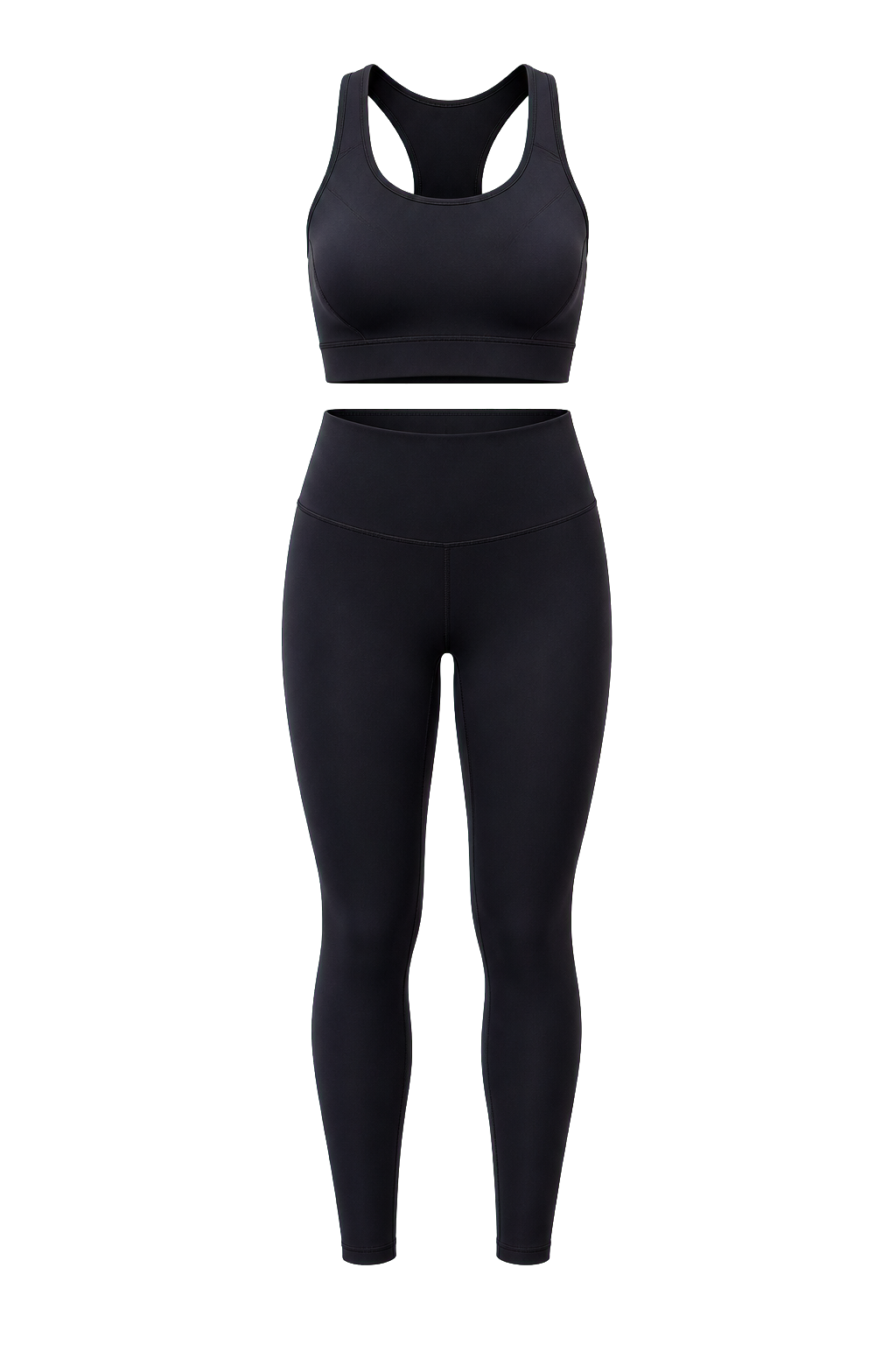 Conjunto fitness preto com top e legging de cintura alta